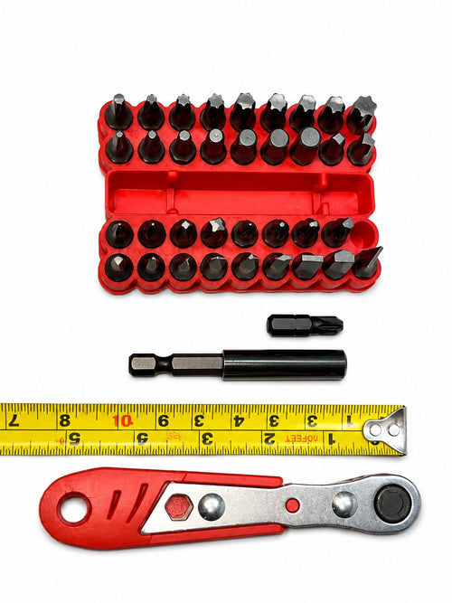 32 pieces 1/4'' Drive Bits with 1 Magnetic Extension And a Ratchet Handle