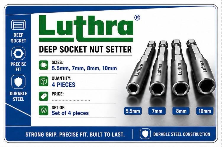 Luthra Nut Driver Bits – 80mm Non-Magnetic Power Tool Bits Set of 4